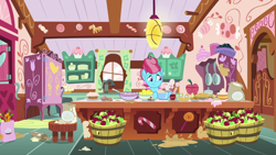 Size: 1920x1080 | Tagged: safe, imported from derpibooru, screencap, cup cake, pony, the big mac question, apple, batter, carrot, cookie, female, food, pie, solo