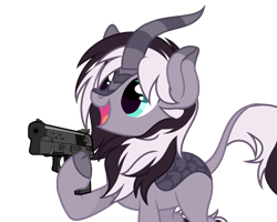 Size: 4000x3200 | Tagged: safe, artist:alfury, imported from derpibooru, oc, oc:stripes, kirin, cloven hooves, commission, delet this, gun, simple background, transparent background, weapon, your character here