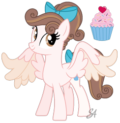 Size: 800x820 | Tagged: safe, artist:semigod666, imported from derpibooru, oc, oc only, pegasus, pony, alicorn wings, base used, bow, cupcake, female, food, hair bow, large wings, mare, my little pony, offspring, parent:pound cake, parent:princess flurry heart, parents:poundflurry, simple background, solo, transparent background, wings