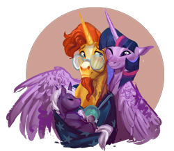 Size: 1896x1654 | Tagged: safe, artist:varwing, imported from derpibooru, sunburst, twilight sparkle, oc, oc:purple dusk, alicorn, bat pony, pony, female, hug, male, offspring, parent:sunburst, parent:twilight sparkle, parents:twiburst, shipping, simple background, straight, transparent background, twiburst, twilight sparkle (alicorn), winghug