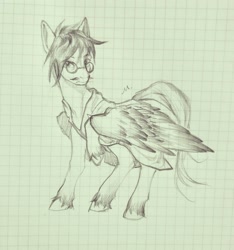 Size: 1781x1899 | Tagged: safe, artist:阿毛, imported from derpibooru, oc, oc only, oc:dr.picsell dois, pegasus, pony, clothes, facial hair, glasses, graph paper, lab coat, male, moustache, sketch, solo, stallion, traditional art, unshorn fetlocks