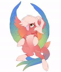 Size: 1724x2048 | Tagged: safe, artist:amo, imported from derpibooru, oc, oc only, pony, colored wings, multicolored wings, simple background, solo, spread wings, unshorn fetlocks, white background, wings