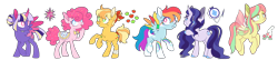 Size: 9420x2050 | Tagged: safe, artist:connorbal, artist:glowfangs, imported from derpibooru, applejack, fluttershy, pinkie pie, rainbow dash, rarity, twilight sparkle, alicorn, earth pony, flutter pony, pegasus, pony, twinkle eyed pony, unicorn, alternate cutie mark, alternate design, alternate hairstyle, bandage, bandaid, bandaid on nose, bowtie, colored hooves, colored horn, colored wings, curved horn, ear piercing, earring, female, g1, g4, g4 to g1, generation leap, hair bun, horn, jewelry, mane six, multicolored wings, piercing, princess pony, redesign, secret suprise pony, silly, silly pony, simple background, transparent background, twice as fancy ponies, twilight sparkle (alicorn), who's a silly pony, wings