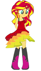 Size: 1154x1988 | Tagged: safe, artist:nightred15, edit, edited edit, editor:nightred15, imported from derpibooru, sunset shimmer, equestria girls, rainbow rocks, adorable face, background removed, boots, clothes, cute, dress, dress edit, female, shoes, simple background, solo, transparent background, upset