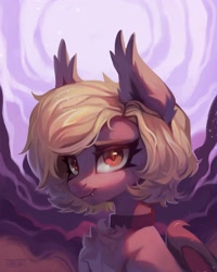 Size: 1984x2480 | Tagged: safe, artist:share dast, imported from derpibooru, oc, oc only, oc:dusk glider, bat pony, pony, bat pony oc, bat wings, collar, cute, female, looking at you, solo, wings