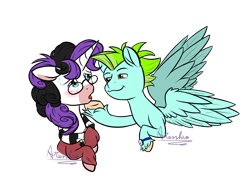 Size: 1024x768 | Tagged: safe, artist:aresshia, imported from derpibooru, oc, oc only, oc:curly brackets, oc:vynarity, pegasus, pony, unicorn, commission, mucca, simple background, transparent background