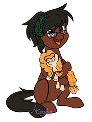 Size: 1024x1360 | Tagged: safe, artist:aresshia, imported from derpibooru, pear butter, oc, oc:laurel crown, earth pony, commission, glasses, plushie, simple background, transparent background