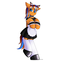 Size: 3000x3000 | Tagged: safe, artist:xcinnamon-twistx, imported from derpibooru, oc, oc only, oc:cold front, pegasus, pony, apron, clothes, commission, crossdressing, dress, eyebrows, eyebrows visible through hair, looking at you, maid, maid headdress, male, pegasus oc, shoes, simple background, socks, solo, stockings, thigh highs, transparent background, wings