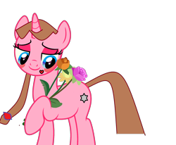 Size: 2028x1671 | Tagged: safe, artist:aquilles_da_amizade, imported from derpibooru, oc, oc only, oc:star of heart, pony, unicorn, blushing, female, flower, mare, simple background, solo, transparent background