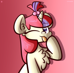 Size: 3250x3200 | Tagged: dead source, safe, artist:kimjoman, artist:php142, imported from derpibooru, moondancer, pony, unicorn, :p, chest fluff, cute, female, gradient background, mare, one eye closed, solo, tongue out, wink