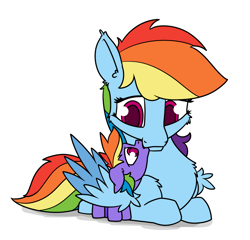 Size: 1100x1057 | Tagged: safe, artist:dacaoo, imported from derpibooru, rainbow dash, pegasus, pony, foal, horses doing horse things, hug, mama dash, simple background, white background, winghug