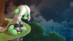 Size: 1920x1080 | Tagged: safe, artist:dmann892, imported from derpibooru, oc, oc only, oc:pony robinson, earth pony, pony, clothes, earth pony oc, male, porter robinson, shirt, solo, tree, water