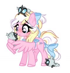 Size: 1895x1980 | Tagged: safe, artist:emberslament, imported from derpibooru, oc, oc only, oc:bay breeze, changeling, changeling larva, nymph, pegasus, pony, alternate hairstyle, apron, baby, baby changeling, blushing, bow, clothes, cute, cuteling, female, hair bow, heart eyes, mare, mother, ocbetes, simple background, tail bow, white background, wing hands, wingding eyes, wings