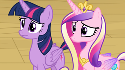 Size: 1920x1080 | Tagged: safe, imported from derpibooru, screencap, princess cadance, twilight sparkle, alicorn, pony, once upon a zeppelin, duo, duo female, female, sisters-in-law, twilight sparkle (alicorn)