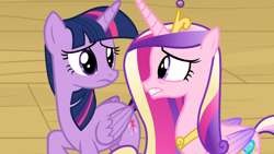 Size: 1920x1080 | Tagged: safe, imported from derpibooru, screencap, princess cadance, twilight sparkle, alicorn, pony, once upon a zeppelin, duo, duo female, female, sisters-in-law, twilight sparkle (alicorn)