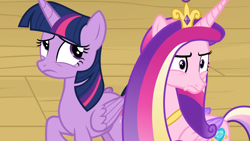 Size: 1920x1080 | Tagged: safe, imported from derpibooru, screencap, princess cadance, twilight sparkle, alicorn, pony, once upon a zeppelin, duo, duo female, female, sisters-in-law, twilight sparkle (alicorn)