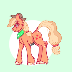 Size: 768x768 | Tagged: safe, artist:valkiria, derpibooru exclusive, imported from derpibooru, applejack, earth pony, apple, butt freckles, cute, dock, female, fluffy, food, freckles, green background, hat, jackabetes, leg freckles, simple background