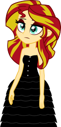 Size: 1032x2150 | Tagged: safe, artist:mkovic, artist:nightred15, edit, imported from derpibooru, vector edit, sunset shimmer, oc, oc:moonset shimmer, equestria girls, bare shoulders, black dress, clothes, dress, dress edit, eyelashes, eyeshadow, hand, long dress, makeup, simple background, sleeveless, strapless, transparent background, vector