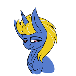 Size: 4000x4000 | Tagged: safe, artist:jane-ander, artist:janeander, imported from derpibooru, oc, oc only, oc:solidshot, pony, unicorn, bust, horn, portrait, simple background, smug, solo, unicorn oc, white background