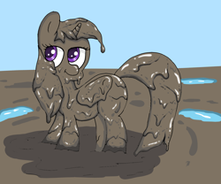 Size: 1200x1000 | Tagged: safe, alternate version, artist:amateur-draw, imported from derpibooru, twilight sparkle, alicorn, pony, female, mare, messy, mud, mud bath, muddy, simple background, solo, twilight sparkle (alicorn)