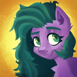 Size: 1080x1080 | Tagged: safe, artist:starfello, imported from derpibooru, oc, oc only, earth pony, pony, bust, chest fluff, earth pony oc, smiling, solo