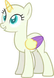 Size: 981x1405 | Tagged: safe, artist:pegasski, imported from derpibooru, oc, oc only, alicorn, pony, marks for effort, alicorn oc, bald, base, eyelashes, grin, horn, simple background, smiling, solo, transparent background, two toned wings, wings