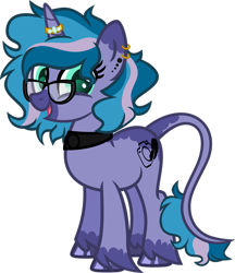 Size: 1920x2219 | Tagged: safe, artist:n0kkun, imported from derpibooru, oc, oc only, oc:feather frame, pony, unicorn, choker, ear piercing, earring, female, glasses, horn, horn ring, jewelry, leonine tail, mare, markings, open mouth, piercing, ring, simple background, solo, transparent background, unshorn fetlocks, wedding ring