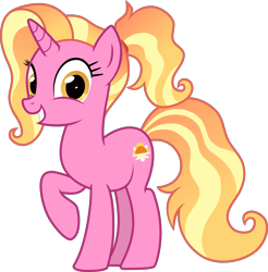 Size: 5000x5084 | Tagged: safe, artist:n0kkun, imported from derpibooru, luster dawn, pony, unicorn, female, grin, mare, raised hoof, simple background, smiling, solo, transparent background, vector