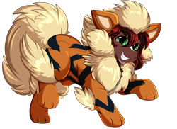 Size: 3509x2550 | Tagged: safe, artist:pridark, imported from derpibooru, oc, oc only, arcanine, pony, clothes, commission, cosplay, costume, cute, daaaaaaaaaaaw, male, nintendo, pokémon, simple background, smiling, solo, transparent background