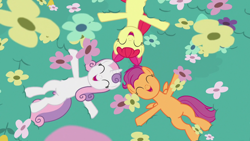 Size: 1920x1080 | Tagged: safe, imported from derpibooru, screencap, apple bloom, scootaloo, sweetie belle, growing up is hard to do, cutie mark crusaders, older