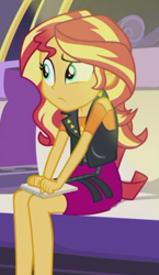 Size: 482x829 | Tagged: safe, imported from derpibooru, screencap, sunset shimmer, driving miss shimmer, equestria girls, equestria girls series, animation error, cropped, driving miss shimmer: rarity, female, limousine, notepad, solo