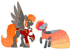 Size: 4314x3121 | Tagged: safe, artist:crazysketch101, imported from derpibooru, oc, oc only, oc:ashton burnside, oc:crazy looncrest, pegasus, pony, burncrest, count of monte cristo, duo, simple background, the count of monte cristo, white background