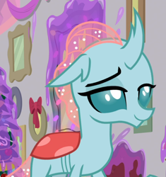 Size: 804x854 | Tagged: safe, imported from derpibooru, screencap, ocellus, changedling, changeling, the hearth's warming club, animation error, cropped, female, raised eyebrow, smiling, smug, solo