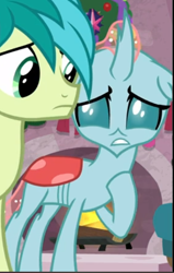 Size: 369x582 | Tagged: safe, imported from derpibooru, screencap, ocellus, sandbar, the hearth's warming club, cropped, female, male, nervous, solo focus