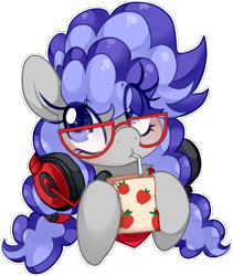 Size: 1296x1532 | Tagged: safe, artist:loyaldis, imported from derpibooru, oc, oc only, oc:cinnabyte, earth pony, pony, adorkable, bandana, blushing, cinnabetes, commission, cute, dork, female, gaming headset, glasses, headphones, headset, juice, juice box, mare, meganekko, simple background, smiling, solo, transparent background, ych result, your character here