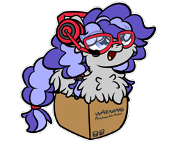 Size: 3250x2688 | Tagged: safe, artist:kimjoman, artist:php142, imported from derpibooru, oc, oc only, oc:cinnabyte, pony, adorkable, box, chest fluff, cinnabetes, commission, cute, dork, female, fluffy, gaming headset, glasses, headphones, headset, mare, pony in a box, simple background, solo, transparent background, ych result, your character here