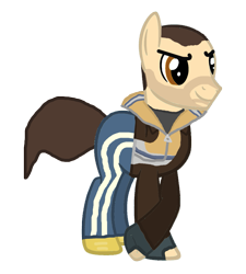 Size: 1449x1609 | Tagged: safe, artist:kayman13, imported from derpibooru, pony, base used, clothes, facial hair, fingerless gloves, gloves, grand theft auto, gta iv, hoof on leg, jacket, male, niko bellic, pants, ponified, shirt, shoes, simple background, smiling, sneakers, stallion, track pants, transparent background, zipper