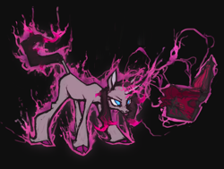 Size: 1416x1070 | Tagged: safe, artist:amaryllis, imported from derpibooru, oleander, classical unicorn, unicorn, them's fightin' herds, black background, book, cloven hooves, community related, dark magic, female, leonine tail, magic, mare, oleander (tfh), raised tail, simple background, solo, tail, unicornomicon, unshorn fetlocks