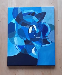 Size: 1920x2309 | Tagged: safe, artist:khaki-cap, imported from derpibooru, princess luna, alicorn, pony, abstract art, bust, canvas, circles, cubism, female, modern art, photo, portrait, solo, traditional art, wavy mane