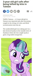 Size: 689x1571 | Tagged: safe, edit, edited screencap, imported from derpibooru, screencap, starlight glimmer, pony, unicorn, female, inverted mouth, kite, magic, mare, news, oops, taiwan, telekinesis