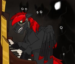 Size: 1500x1278 | Tagged: safe, artist:dystopianroach, imported from derpibooru, oc, oc only, oc:abel, pegasus, pony, blindfold, crying, d'lirium, male, musical instrument, organ, scared, souls, stallion