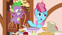 Size: 1920x1080 | Tagged: safe, imported from derpibooru, screencap, cup cake, spike, dragon, pony, the big mac question, apple, batter, female, flour, food, mare, pie, winged spike, wings