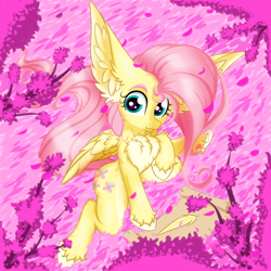 Size: 2500x2500 | Tagged: safe, artist:rurihal, imported from derpibooru, fluttershy, pegasus, pony, :3, big ears, chest fluff, cute, ear fluff, feather, female, hoof fluff, impossibly large ears, large ears, looking at you, mare, pale belly, raised hoof, scroll, shyabetes, solo, unshorn fetlocks