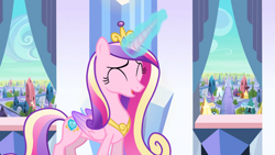 Size: 1920x1080 | Tagged: safe, imported from derpibooru, screencap, princess cadance, alicorn, the crystal empire, eyes closed, female, laughing, magic