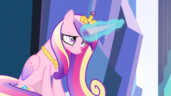 Size: 1920x1080 | Tagged: safe, imported from derpibooru, screencap, princess cadance, alicorn, pony, the crystal empire, female, folded wings, magic, mare, solo, tired, wings