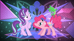 Size: 3840x2160 | Tagged: safe, artist:laszlvfx, artist:moongazeponies, artist:tardifice, edit, imported from derpibooru, pinkie pie, starlight glimmer, pony, wallpaper, wallpaper edit