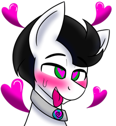 Size: 1888x2048 | Tagged: safe, artist:askhypnoswirl, imported from derpibooru, oc, oc only, oc:skysprinter, pegasus, pony, blushing, collar, cute, floating heart, heart, hypnosis, icon, lewd, love, open mouth, simple background, solo, sweat, tongue out, transparent background