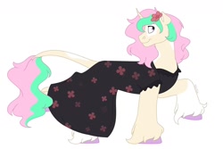 Size: 1280x854 | Tagged: safe, artist:itstechtock, imported from derpibooru, oc, oc only, oc:pixie clip, pony, unicorn, clothes, dress, female, mare, simple background, solo, white background