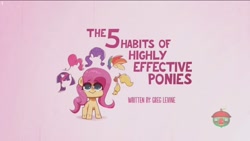 Size: 1920x1080 | Tagged: safe, imported from derpibooru, screencap, applejack, fluttershy, pinkie pie, rainbow dash, rarity, twilight sparkle, pony, my little pony: pony life, the 5 habits of highly effective ponies, spoiler:pony life s01e34, female, g4.5, mane six, mare, title card, treehouse logo