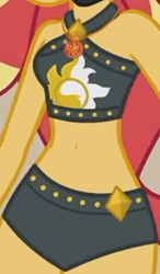 Size: 678x1163 | Tagged: safe, imported from derpibooru, screencap, sunset shimmer, equestria girls, equestria girls series, unsolved selfie mysteries, belly button, boobshot, breasts, clothes, cropped, female, gem, geode of empathy, jewel, jeweled swimsuit, jewelry, magical geodes, necklace, pictures of bellies, pictures of chests, sleeveless, solo, sunset shimmer swimsuit, sunset shimmer's beach shorts swimsuit, swimsuit